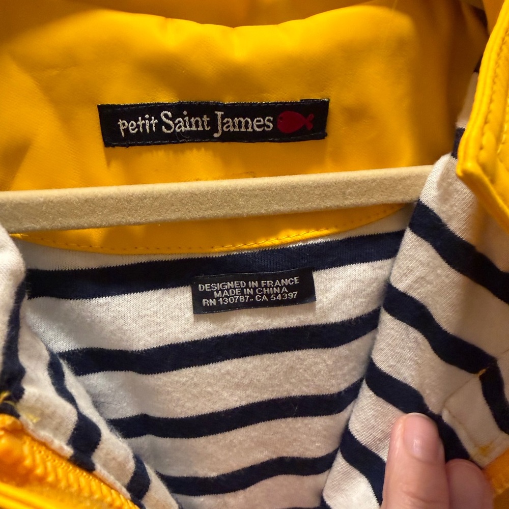 Petit Saint James Yellow Raincoat with Navy Stripes
